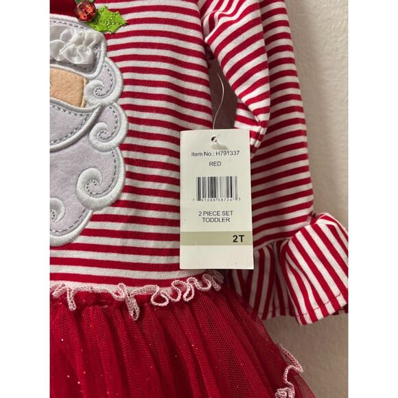 Emily Rose Girl's Dress 2T Red White Stripe Santa Ruffle Tutu Holiday Christmas - Picture 3 of 5